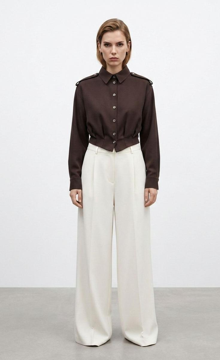 BEL KESİMLİ APOLETLİ CROP CEKET